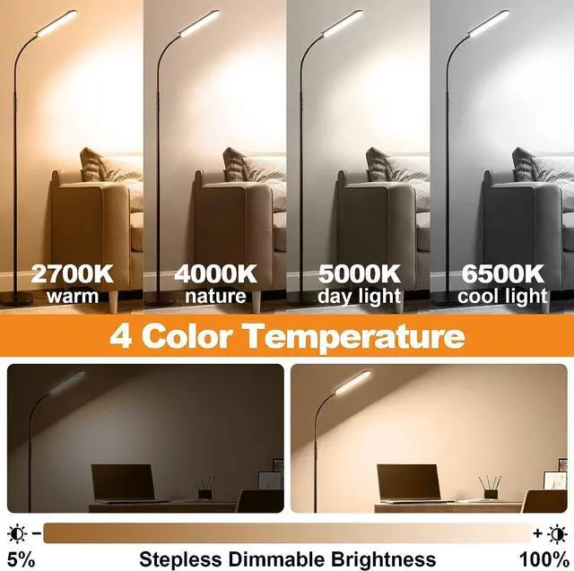 Alt view image 3 of 7 - Floor Lamp, 18W 1800LM Super Bright LED Floor Lamp with Remote & Works with Smart Plug, Dimmable Timing Eye Caring Reading Lamps Floor Standing for Living Room Bedroom Office