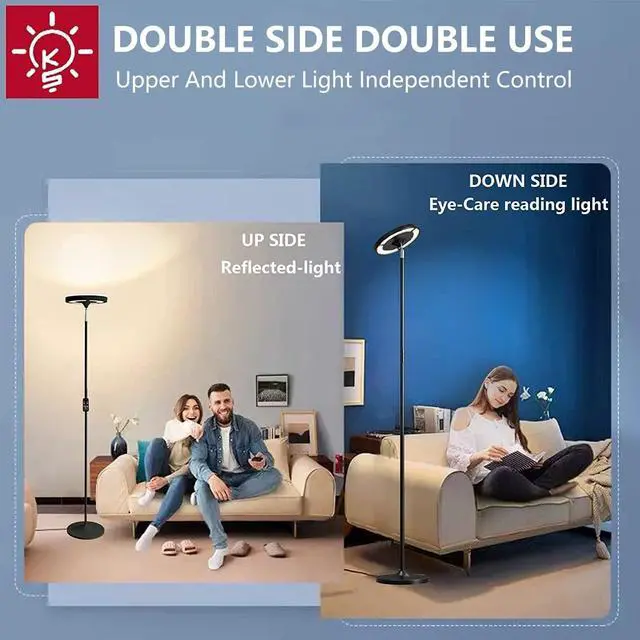 Alt view image 2 of 7 - Keepsmile Double Side Lighting Led Floor Lamp with Remote Smart App 36W/2600LM Bright Tall Standing RGB Floor Lamp Angle Multicolor Dimmable Modern Floor Lamps for Livingroom Bedroom Office
