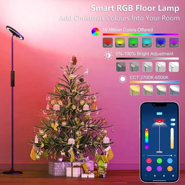 Alt view image 4 of 7 - Keepsmile Double Side Lighting Led Floor Lamp with Remote Smart App 36W/2600LM Bright Tall Standing RGB Floor Lamp Angle Multicolor Dimmable Modern Floor Lamps for Livingroom Bedroom Office