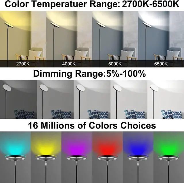 Alt view image 7 of 7 - Keepsmile Double Side Lighting Led Floor Lamp with Remote Smart App 36W/2600LM Bright Tall Standing RGB Floor Lamp Angle Multicolor Dimmable Modern Floor Lamps for Livingroom Bedroom Office