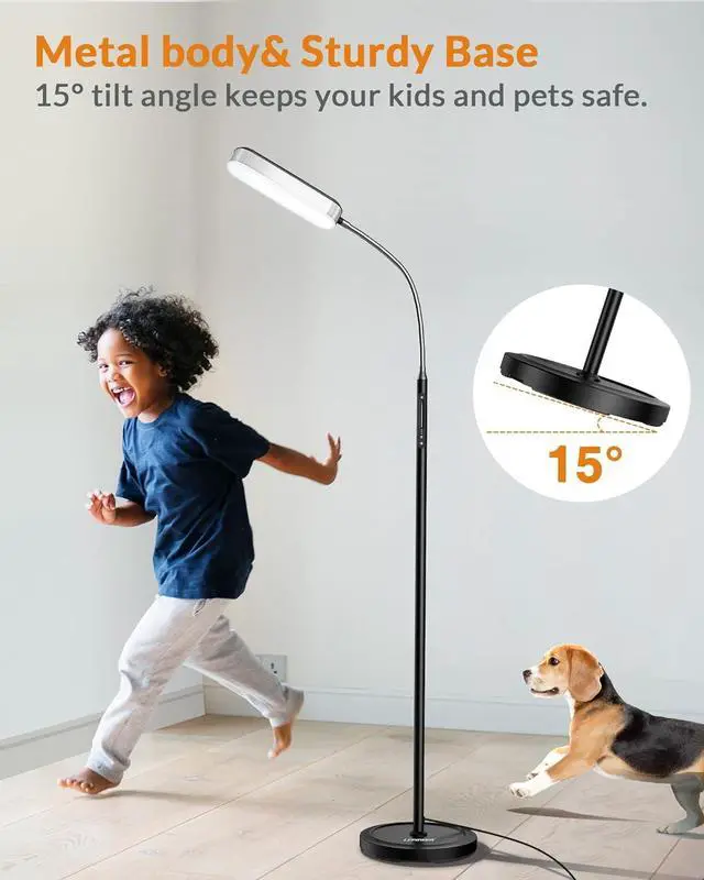 Alt view image 7 of 7 - LEPOWER Floor Lamp, Eye-Caring LED Standing Lamp with 5 Color Temperatures, Stepless Dimmer & 3 Timer Function, Bright Adjustable Reading Lamp for Living Room, Office, Bedroom