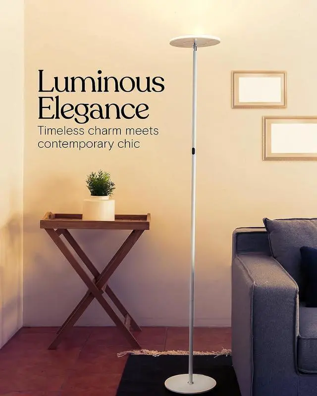 Alt view image 2 of 7 - Brightech Sky LED Torchiere Super Bright Floor Lamp - Contemporary, High Lumen Light for Living Rooms and Offices - Dimmable, Indoor Pole Uplight for Bedroom Reading - White