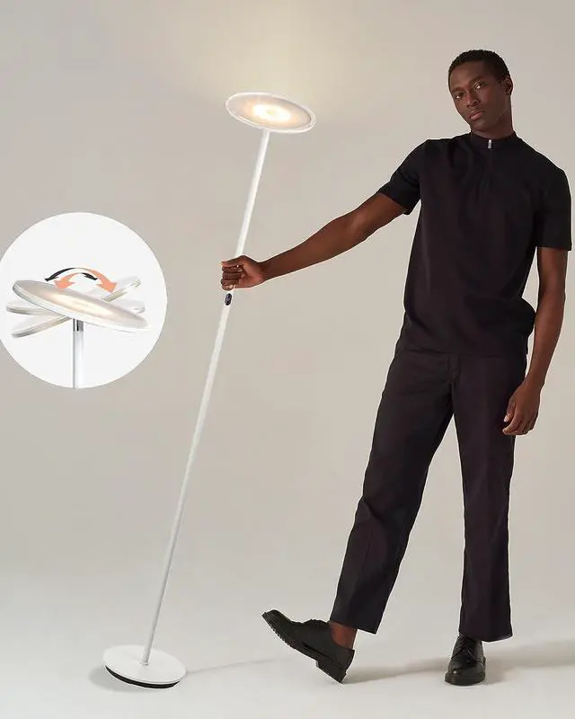 Alt view image 4 of 7 - Brightech Sky LED Torchiere Super Bright Floor Lamp - Contemporary, High Lumen Light for Living Rooms and Offices - Dimmable, Indoor Pole Uplight for Bedroom Reading - White