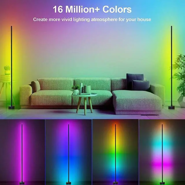 Alt view image 2 of 7 - Corner Floor Lamp - Smart RGB LED Corner Lamp with App and Remote Control, 16 Million Colors & 68+ Scene, Music Sync, Timer Setting - Ideal for Living Rooms, Bedrooms, and Gaming Rooms