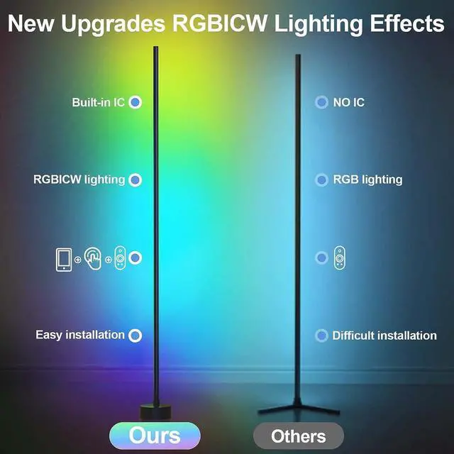 Alt view image 6 of 7 - Corner Floor Lamp - Smart RGB LED Corner Lamp with App and Remote Control, 16 Million Colors & 68+ Scene, Music Sync, Timer Setting - Ideal for Living Rooms, Bedrooms, and Gaming Rooms