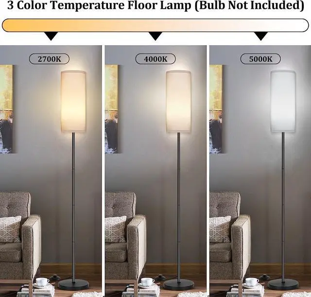 Alt view image 2 of 7 - PARTPHONER Modern Standing Lamp with Lampshade, Minimalist Tall Lamp with Foot Switch for Living, Bedroom, Kids Room, Office