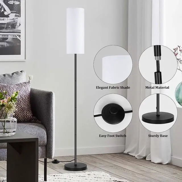 Alt view image 3 of 7 - PARTPHONER Modern Standing Lamp with Lampshade, Minimalist Tall Lamp with Foot Switch for Living, Bedroom, Kids Room, Office