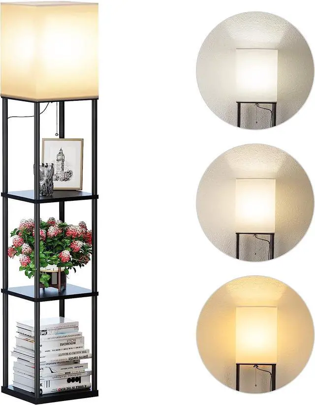 Main image of SUNMORY Floor Lamp with Shelves, Modern Square Standing Lamp with 3 Color Temperature Bulb, Corner Display Bookshelf Lamp for Living Room and Bedroom(Black)