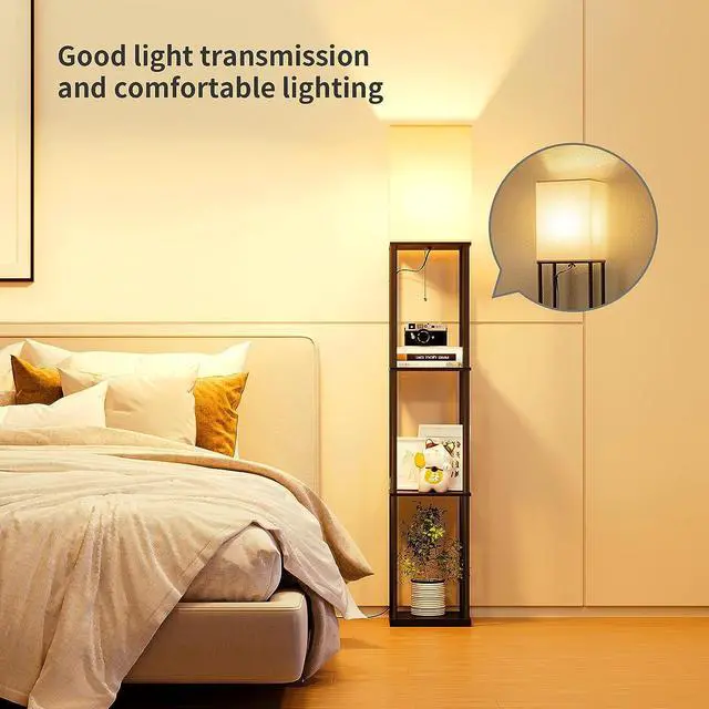Alt view image 3 of 6 - SUNMORY Floor Lamp with Shelves, Modern Square Standing Lamp with 3 Color Temperature Bulb, Corner Display Bookshelf Lamp for Living Room and Bedroom(Black)
