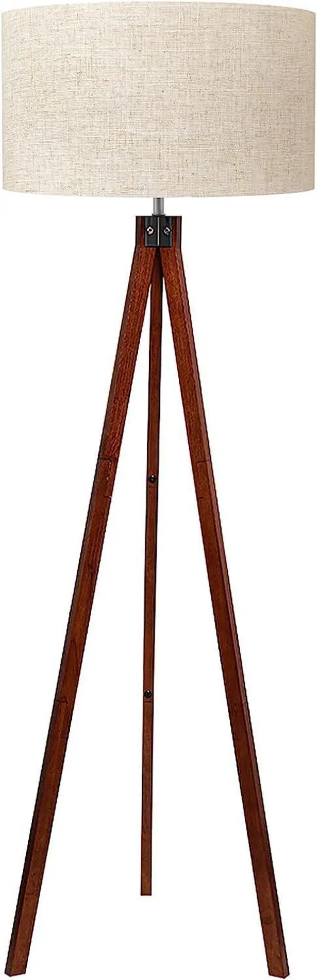 Main image of LEPOWER Wood Tripod Floor Lamp, Mid Century Standing Lamp, Modern Design Studying Light for Living Room, Bedroom, Study Room and Office, Flaxen Lamp Shade with E26 Lamp Base Brown