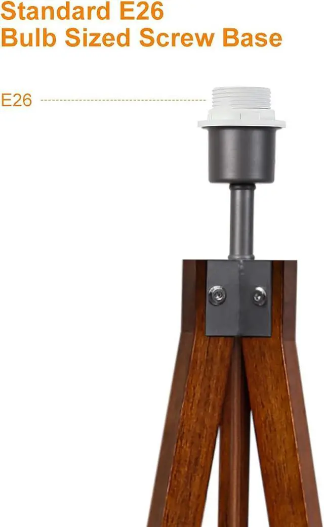 Alt view image 6 of 7 - LEPOWER Wood Tripod Floor Lamp, Mid Century Standing Lamp, Modern Design Studying Light for Living Room, Bedroom, Study Room and Office, Flaxen Lamp Shade with E26 Lamp Base Brown