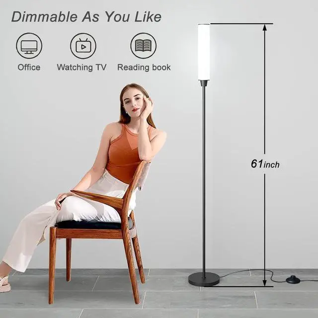 Alt view image 2 of 7 - Floor Lamp with Remote Control,Bright Floor Lamps for Living Room/Bedroom/Office, Stepless Adjustable 3000K-6000K Colors and 10-100% Brightness,Standing Light with Foot Switch (Black)