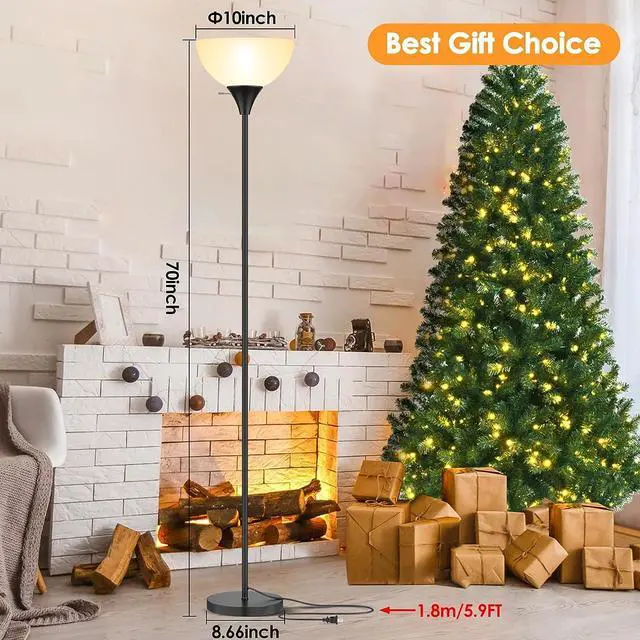 Alt view image 5 of 7 - Floor Lamp, LED Standing Lamps with White Plastic Shade, Black Modern Torchiere Floor Lamp, Tall Lamps for Living Room Dorm, Bulb not Included