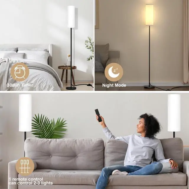 Alt view image 3 of 6 - Floor Lamp for Living Room Bedroom,Modern LED Floor Lamp with Remote Control and Stepless Dimmable Colors Temperature & Brightness,Standing Lamps Tall Lamp, 9W Bulb Included(White)