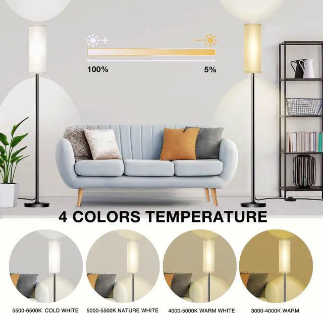Alt view image 4 of 6 - Floor Lamp for Living Room Bedroom,Modern LED Floor Lamp with Remote Control and Stepless Dimmable Colors Temperature & Brightness,Standing Lamps Tall Lamp, 9W Bulb Included(White)
