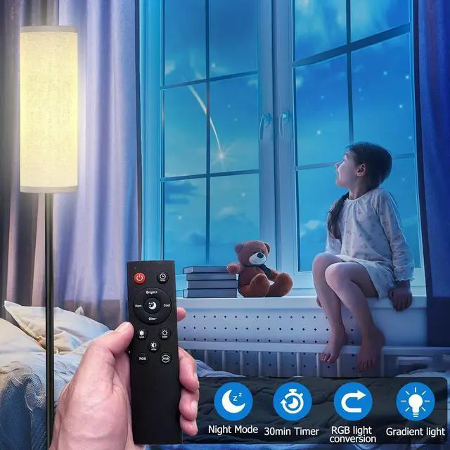 Alt view image 5 of 6 - Floor Lamp for Living Room Bedroom,Modern LED Floor Lamp with Remote Control and Stepless Dimmable Colors Temperature & Brightness,Standing Lamps Tall Lamp, 9W Bulb Included(White)