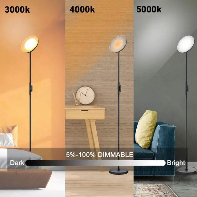 Alt view image 6 of 7 - JOOFO Floor Lamp,30W/2400LM Sky LED Modern Torchiere 3 Color Temperatures Super Bright-Tall Standing Pole Light with Remote & Touch Control for Living Room,Bed Room,Office (Black)