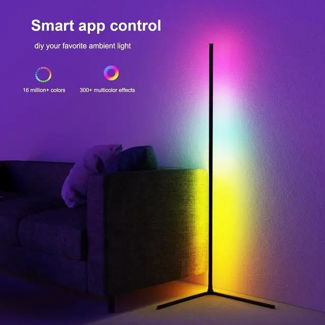 Alt view image 3 of 7 - Corner Floor Lamp, 60Smart RGB LED Floor Lamp with App and Remote Control,High Brightness Led,16 Million Colors, Music Sync, Timer Setting, Mood Lighting,Ideal for Living Rooms, Bedrooms.
