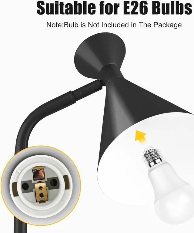 Alt view image 2 of 7 - PARTPHONER Floor Lamp for Living Room, Modern Adjustable Metal Heads Standing Lamps, Simple Design Black Floor Lamp with Foot Switch for Bedroom, Office, Kids Room, Reading, Working(Bulb Not Included)
