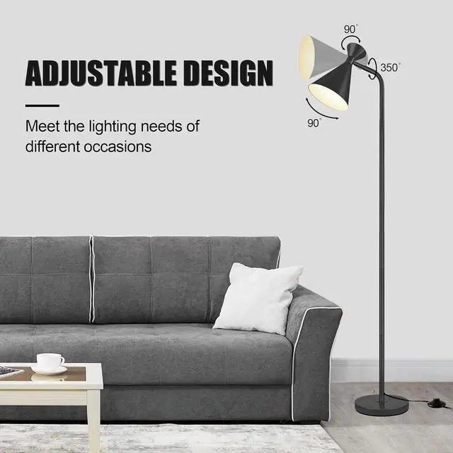 Alt view image 3 of 7 - PARTPHONER Floor Lamp for Living Room, Modern Adjustable Metal Heads Standing Lamps, Simple Design Black Floor Lamp with Foot Switch for Bedroom, Office, Kids Room, Reading, Working(Bulb Not Included)