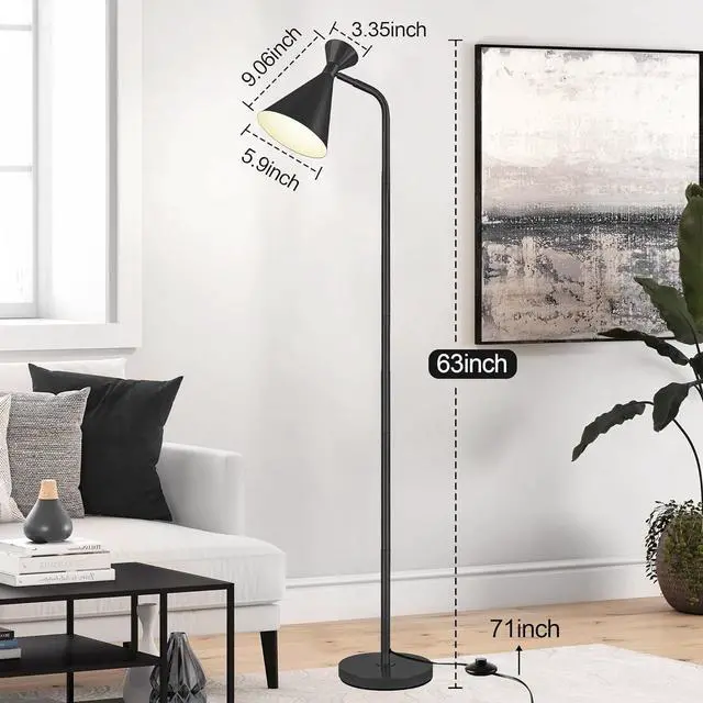 Alt view image 5 of 7 - PARTPHONER Floor Lamp for Living Room, Modern Adjustable Metal Heads Standing Lamps, Simple Design Black Floor Lamp with Foot Switch for Bedroom, Office, Kids Room, Reading, Working(Bulb Not Included)