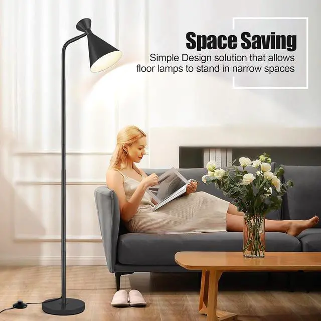 Alt view image 6 of 7 - PARTPHONER Floor Lamp for Living Room, Modern Adjustable Metal Heads Standing Lamps, Simple Design Black Floor Lamp with Foot Switch for Bedroom, Office, Kids Room, Reading, Working(Bulb Not Included)