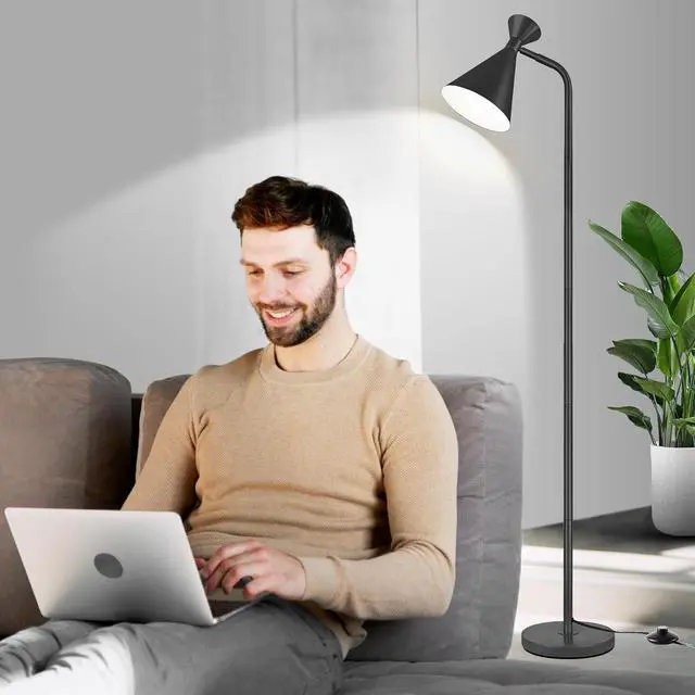 Alt view image 7 of 7 - PARTPHONER Floor Lamp for Living Room, Modern Adjustable Metal Heads Standing Lamps, Simple Design Black Floor Lamp with Foot Switch for Bedroom, Office, Kids Room, Reading, Working(Bulb Not Included)
