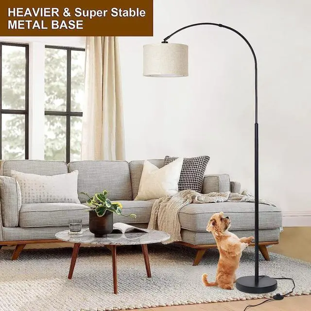 Alt view image 6 of 7 - Arc Floor Lamps for Living Room, Modern Standing Lamp with Adjustable Hanging Drum Shade, Tall Pole Lamp with Foot Switch, Over Couch Arched Reading Light for Bedroom, Office (Black)