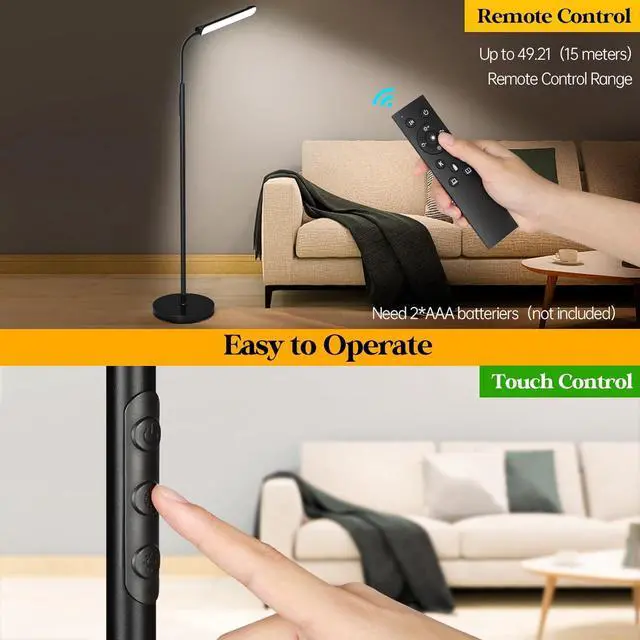 Alt view image 5 of 7 - LED Floor Lamp, 18W Super Bright Floor Lamp for Living Room, Adjustable Stepless Colors & Brightness Gooseneck Standing Lamp, Eye Caring Reading Light with Remote& Touch Control for Bedroom Office