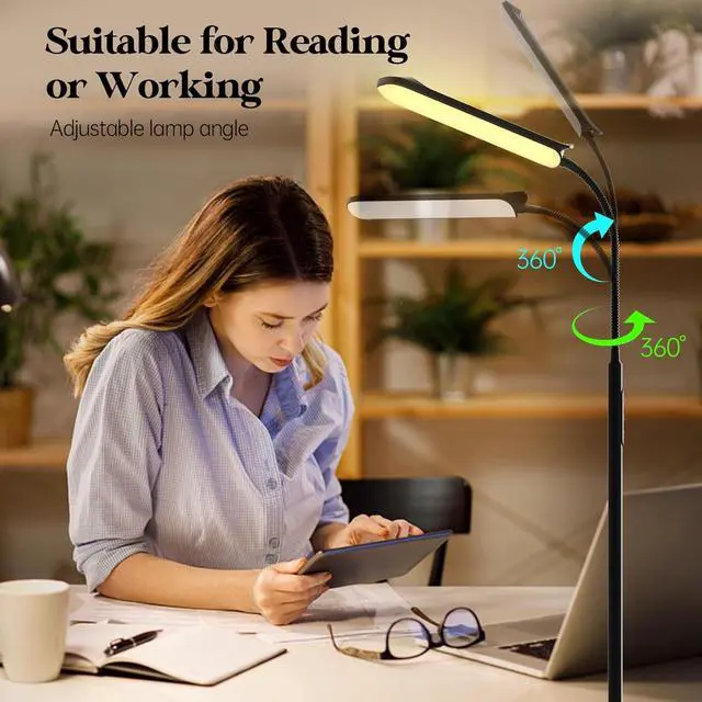 Alt view image 6 of 7 - LED Floor Lamp, 18W Super Bright Floor Lamp for Living Room, Adjustable Stepless Colors & Brightness Gooseneck Standing Lamp, Eye Caring Reading Light with Remote& Touch Control for Bedroom Office