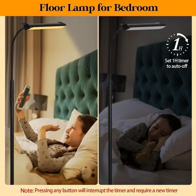 Alt view image 7 of 7 - LED Floor Lamp, 18W Super Bright Floor Lamp for Living Room, Adjustable Stepless Colors & Brightness Gooseneck Standing Lamp, Eye Caring Reading Light with Remote& Touch Control for Bedroom Office