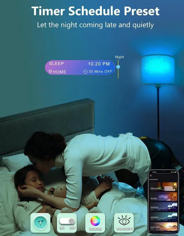 Alt view image 7 of 7 - Floor lamp for living Room Compatible with Alexa & Google, White Linen Lamp Shade LED Bright Tall Standing Smart Floor Lamp with Remote for Bedroom Office, Modern Color Changing Dimmable WiFi Light.