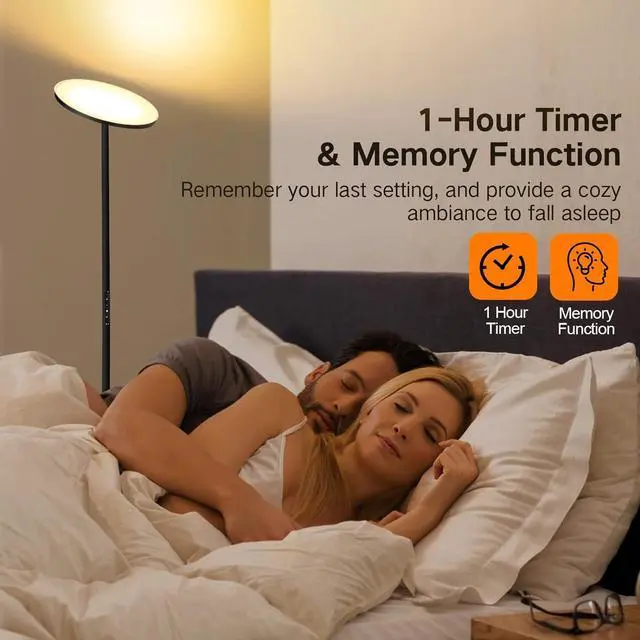 Alt view image 6 of 7 - OUTON Floor Lamp, 30W/3000LM LED Modern Torchiere Sky Lamp, Super Bright Dimmable Standing Tall Lamp with 4 Color Temperatures, Remote Touch Control, 1 Hour Timer for Living Room Bedroom Office, Black