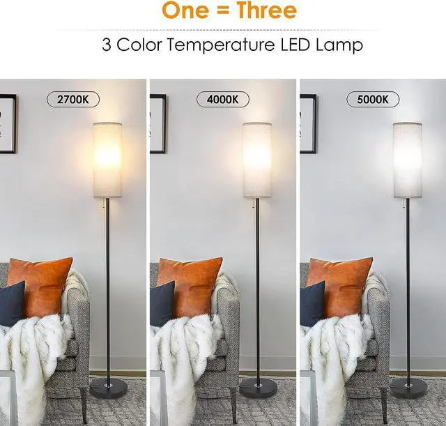 Alt view image 2 of 7 - Floor Lamp for Living Room, 3 Color Temperature Modern Standing Lamps, Minimalist Pole Lamp Tall Lamps for Bedroom Living Room Office,Black