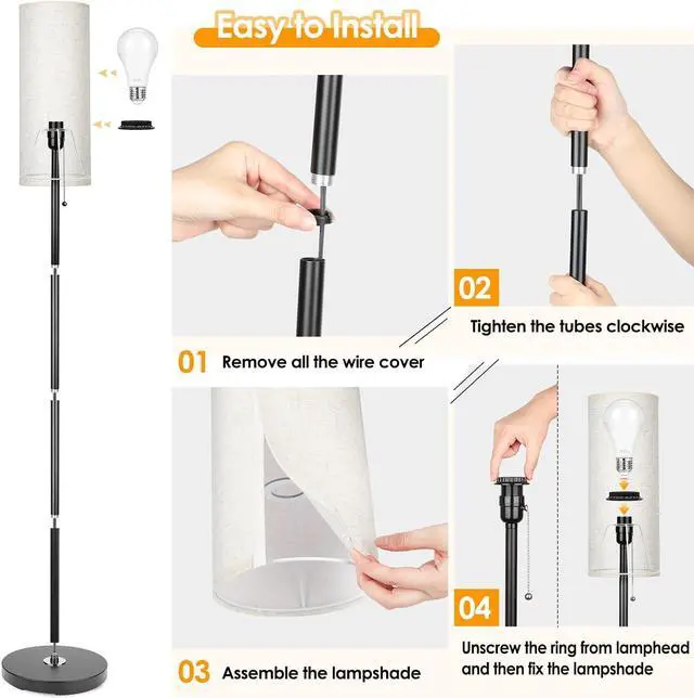 Alt view image 7 of 7 - Floor Lamp for Living Room, 3 Color Temperature Modern Standing Lamps, Minimalist Pole Lamp Tall Lamps for Bedroom Living Room Office,Black