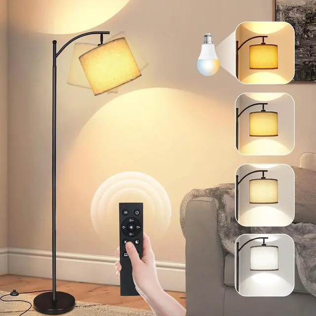 Main image of 2024 LED Floor Lamps for Living Room, 12W 1200LM Modern Arc Floor Lamp with Remote & Adjustable Linen Lampshade, 12 Color Temperature Stepless Dimmable Tall Standing Lamp for Bedroom Office Reading