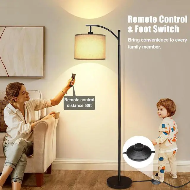 Alt view image 3 of 7 - 2024 LED Floor Lamps for Living Room, 12W 1200LM Modern Arc Floor Lamp with Remote & Adjustable Linen Lampshade, 12 Color Temperature Stepless Dimmable Tall Standing Lamp for Bedroom Office Reading
