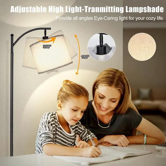 Alt view image 5 of 7 - 2024 LED Floor Lamps for Living Room, 12W 1200LM Modern Arc Floor Lamp with Remote & Adjustable Linen Lampshade, 12 Color Temperature Stepless Dimmable Tall Standing Lamp for Bedroom Office Reading