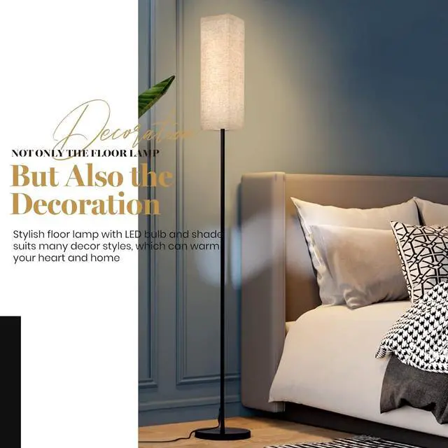 Alt view image 6 of 7 - Floor Lamp for Bedroom Living Room Office with Remote Control Modern Living Room LED 4 Color Temperature & Stepless Dimmer, Standing Elegant Lamp 3000k-7000k (Square-Pale Yellow)