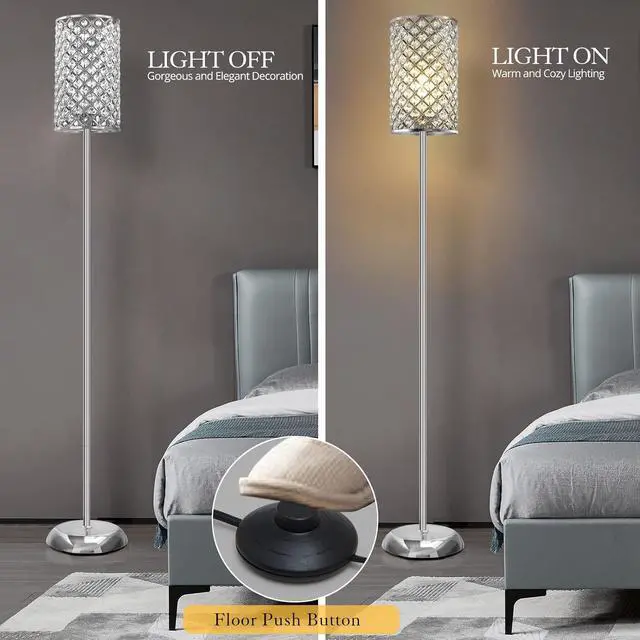 Alt view image 3 of 7 - GyroVu Crystal Floor Lamp, Elegant Standing Lamp Modern Floor Lamp Silver Finish Tall Pole Lamp Accent Light with On/Off Foot Switch for Living Room, Girl Bedroom, Dresser, Office