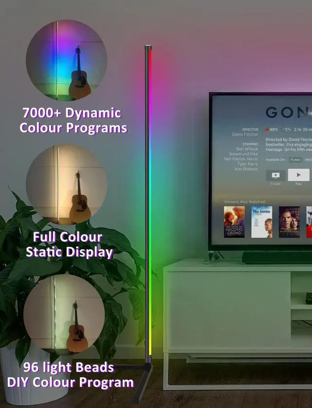 Alt view image 4 of 7 - Corner Floor Lamp,60 Smart RGB LED Corner Lamp with App and Remote Control, Color Changing Ambience Light with Music Sync, Easy to Install, Led Floor Lamp for Living Room Bedroom Gaming Room