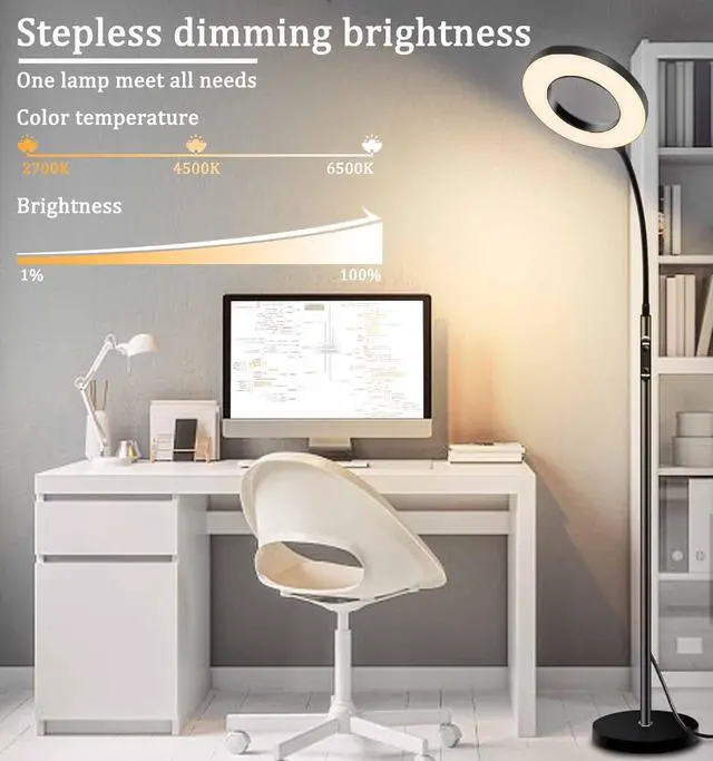 Alt view image 2 of 7 - LED Reading Floor Lamp with Remote & Touch Control, Bright Adjustable Gooseneck Lamp for Living Room Bedroom Office, Eyelash Extensions tattooing Light,Timer,2700K-6500K