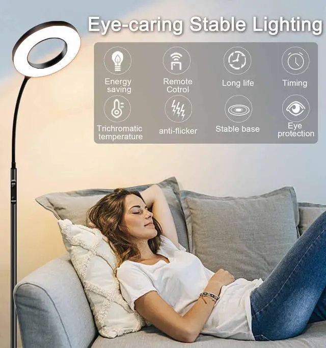 Alt view image 4 of 7 - LED Reading Floor Lamp with Remote & Touch Control, Bright Adjustable Gooseneck Lamp for Living Room Bedroom Office, Eyelash Extensions tattooing Light,Timer,2700K-6500K