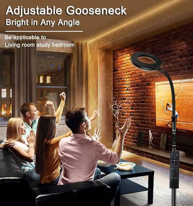Alt view image 6 of 7 - LED Reading Floor Lamp with Remote & Touch Control, Bright Adjustable Gooseneck Lamp for Living Room Bedroom Office, Eyelash Extensions tattooing Light,Timer,2700K-6500K