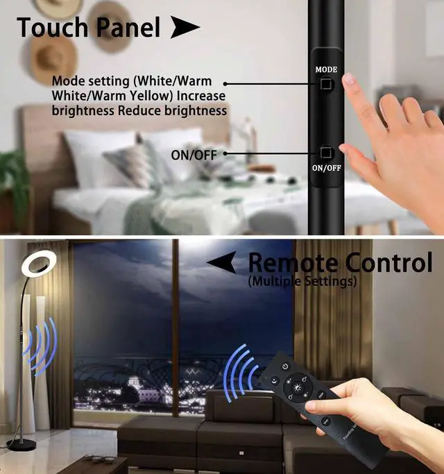 Alt view image 7 of 7 - LED Reading Floor Lamp with Remote & Touch Control, Bright Adjustable Gooseneck Lamp for Living Room Bedroom Office, Eyelash Extensions tattooing Light,Timer,2700K-6500K