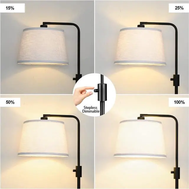 Alt view image 3 of 7 - Upgraded Dimmable Floor Lamp, 1000 Lumens LED Edison Bulb Included, Arc Floor Lamps for Living Room Modern Standing Lamp with Linen Shade, Tall Lamp for Bedroom Office Dining Room- Black