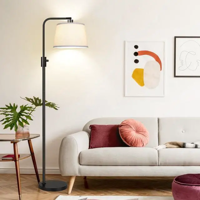Alt view image 6 of 7 - Upgraded Dimmable Floor Lamp, 1000 Lumens LED Edison Bulb Included, Arc Floor Lamps for Living Room Modern Standing Lamp with Linen Shade, Tall Lamp for Bedroom Office Dining Room- Black