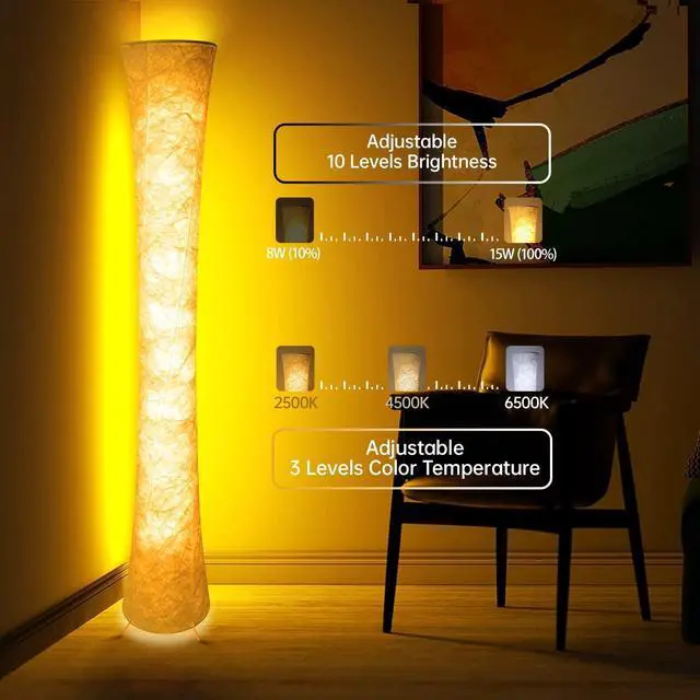 Alt view image 2 of 7 - Smart Led Floor Lamps, RGB Color Changing with APP & Remote Control, 62 Inch DIY Mode Music Sync Standing Modern Corner Lamp Decor for Living Room Bedroom Game, 1 Piece