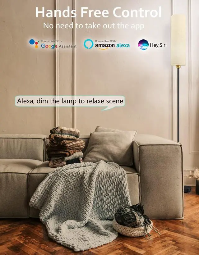 Alt view image 3 of 7 - Smart Floor Lamp Works with Alexa & Google Home, Color Changing Stepless Dimmable for Living Room, Modern Standing WiFi Lamps with Remote, Minimalist Pole Lamp Tall Lights for Bedroom, Office-Black