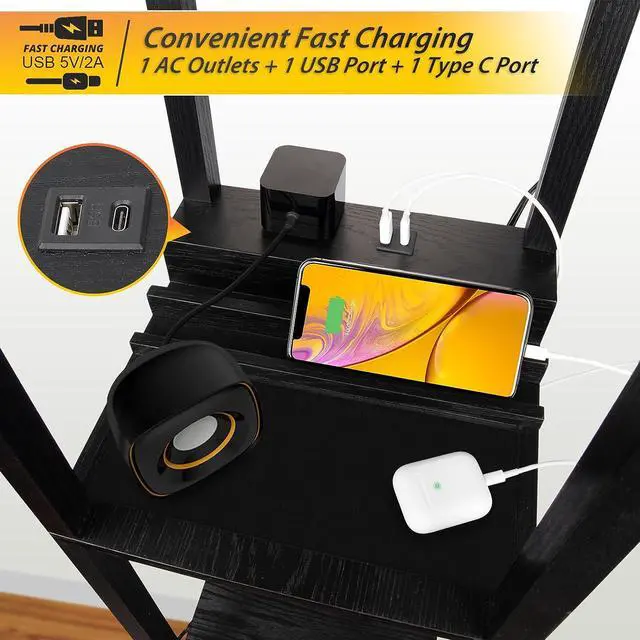 Alt view image 4 of 7 - SHINE HAI 3-in-1 Shelf Floor Lamp with 1 USB&Type C&1 AC Outlet, 3-Tiered LED Shelf Lamp, Shelf & Storage Floor Lamp Combination Modern Standing Light